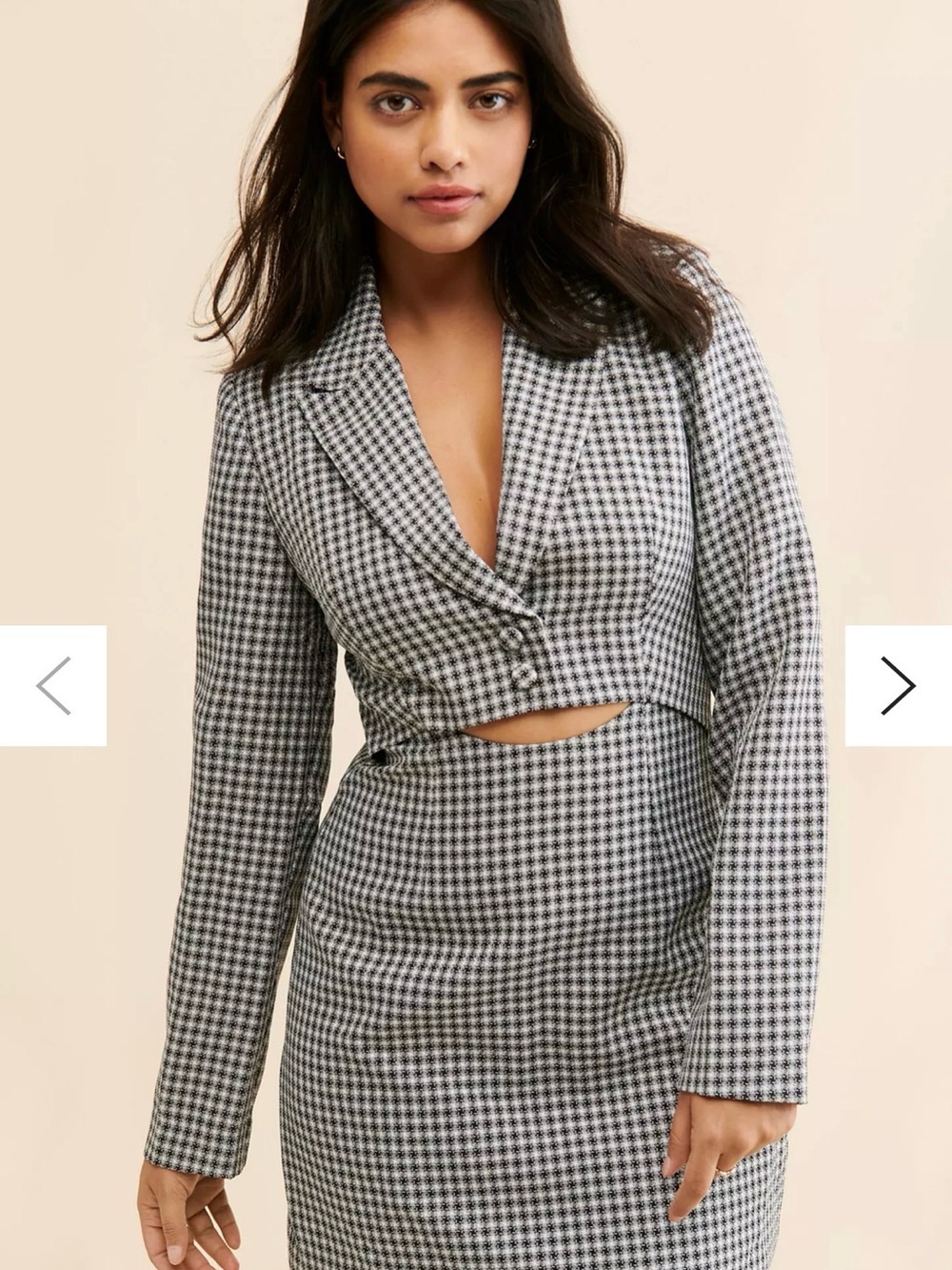 MINKPINK Black & White Gingham Cropped Blazer
